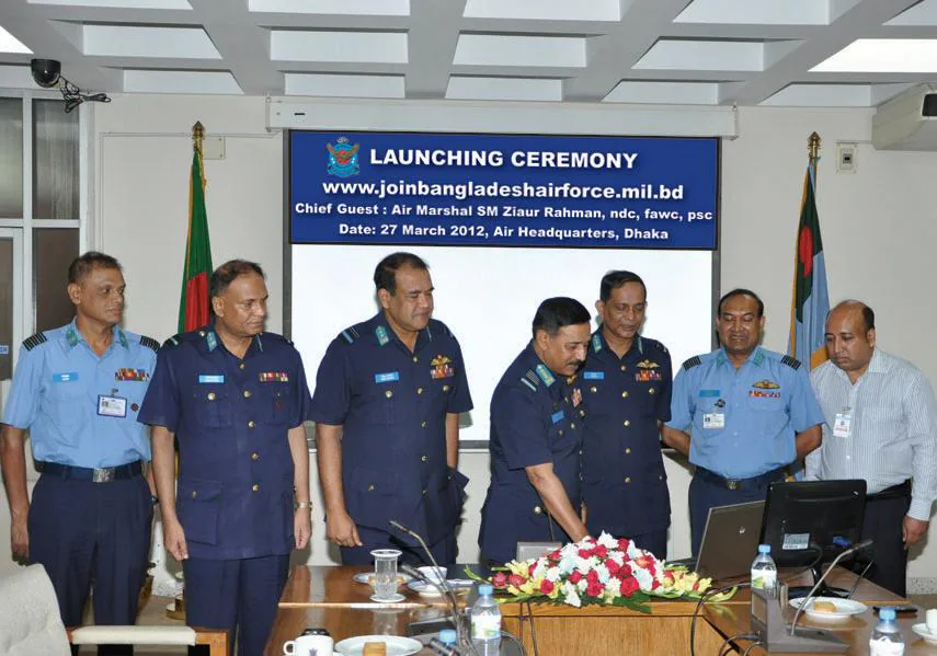 Bangladesh Air Force officers at the launch ceremony of the online recruitment system, Air Headquarters, Dhaka, 27 March 2012.